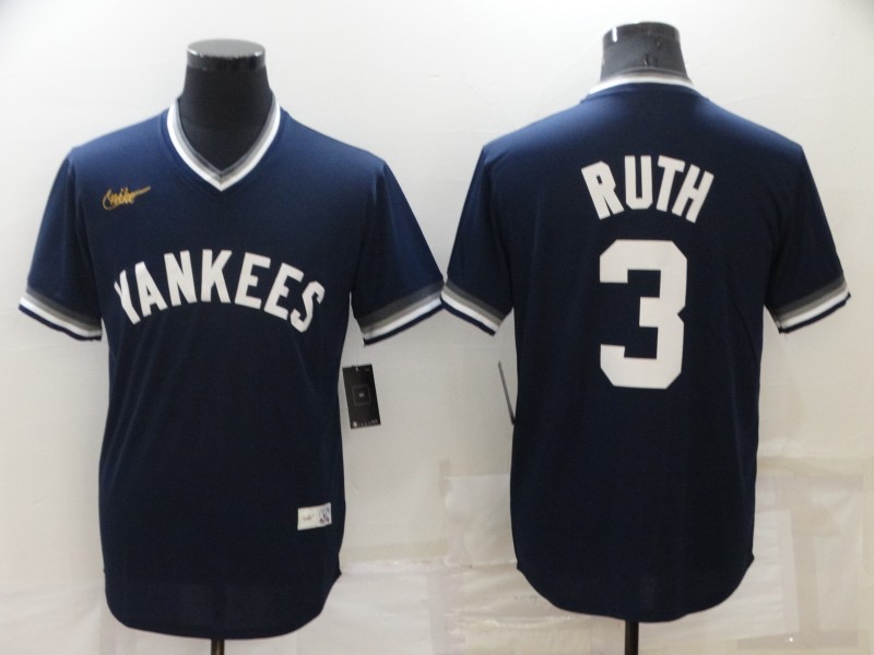 Men's New York Yankees Babe Ruth #3 Navy Stitched Jersey